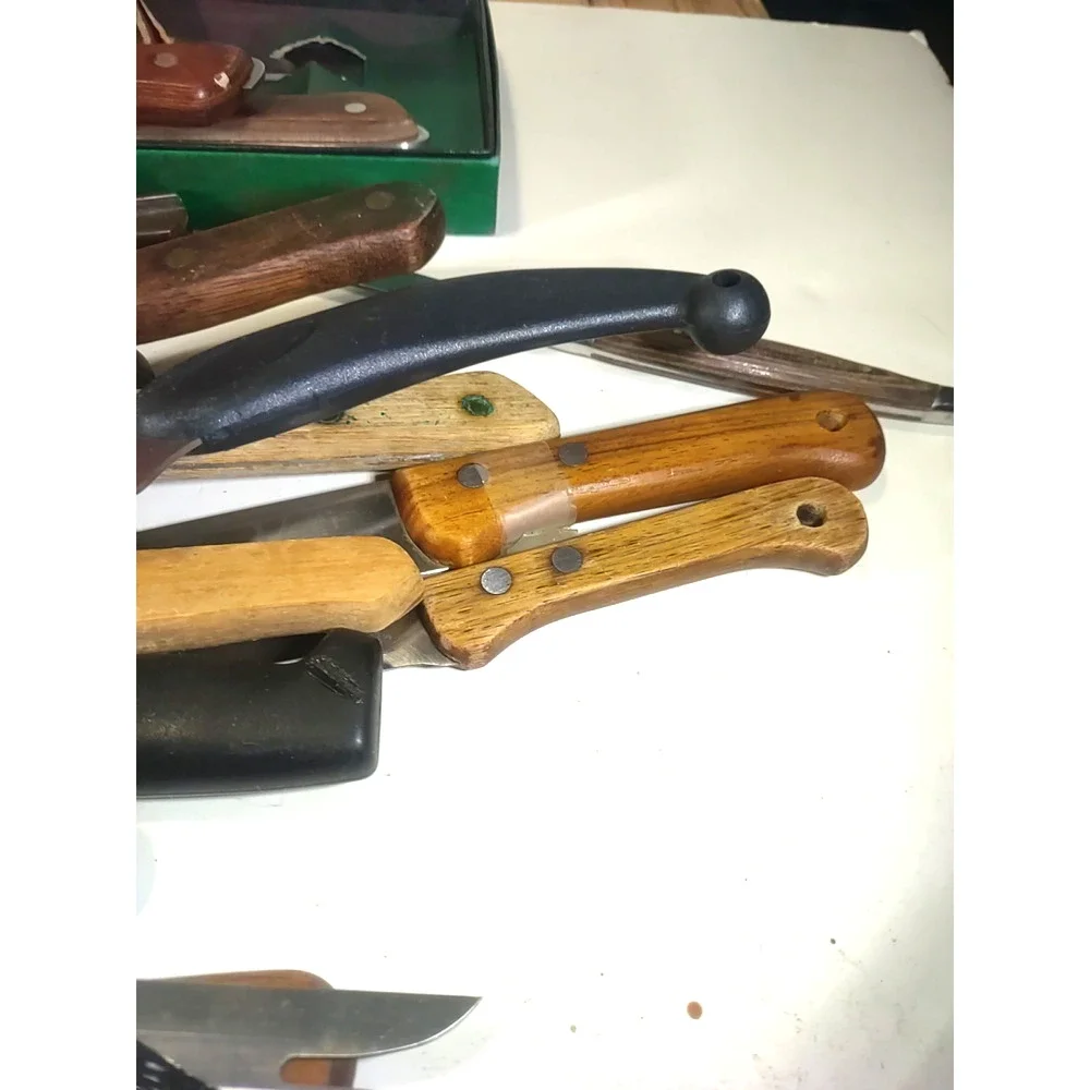Large Junk Lot Old Knives Carbon steel wood handles Sets Butcher Knives